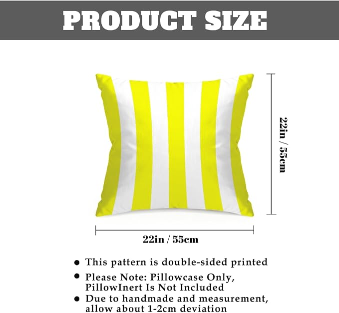 22x22 Inch Outdoor Pillow Covers Set of 2 Waterproof Throw Pillow Covers Decorative Couch Cushion Covers Yellow White Striped Square Pillowcases Protectors for Patio Garden Sofa