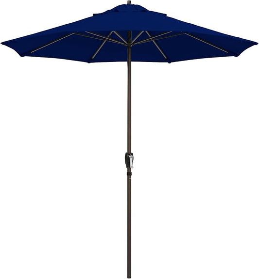California Umbrella 12-Year Protection 7.5-Ft Outdoor Patio Umbrella, Sunbrella Fade-Resistant Fabric, Auto-Tilt, Heavy Duty Aluminum Frame, 8 Reinforced Ribs for Pool or Deck, Bronze Pole, True Blue