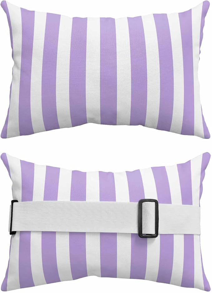 DecorLovee Purple Striped Outdoor Recliner Pillows for Head, Farmhouse Waterproof Chair Pillow with Elastic Stripe, Purple White Stripes Chaise Lounge Headrest Pillow for Patio/Pool 1Pack, 11"x16"