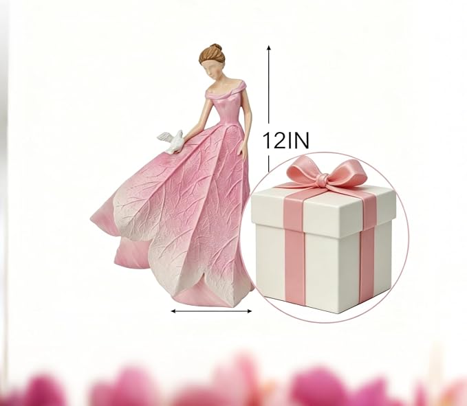 Guichifun Fairy Statue Collection Home Decoration - Pink Leaf Angel Girls Resin Home Garden Patio Living Room Decor Memorial Gift for Mom 5.5 x 3.25 x 8 Inch