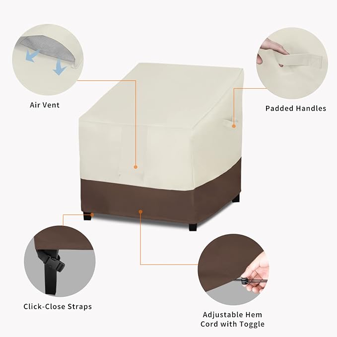 Easy-Going Outdoor Chair Cover Waterproof, Heavy Duty Patio Chair Cover, Windproof Outdoor Furniture Cover with Air Vent (1 Pack-35Wx38Dx31H inch, Beige/Dark Brown)