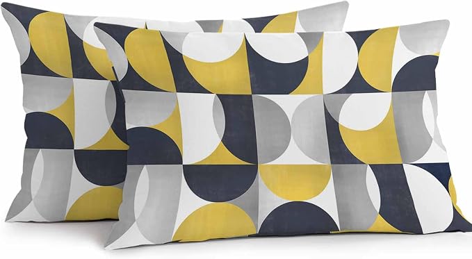 Vandarllin Outdoor Throw Pillows Covers 20x12 inch Set of 2 Waterproof Mid Century Geometric Decorative Zippered Cushion Covers for Patio Furniture, Abstract Modern Yellow Lumbar Pillowcases