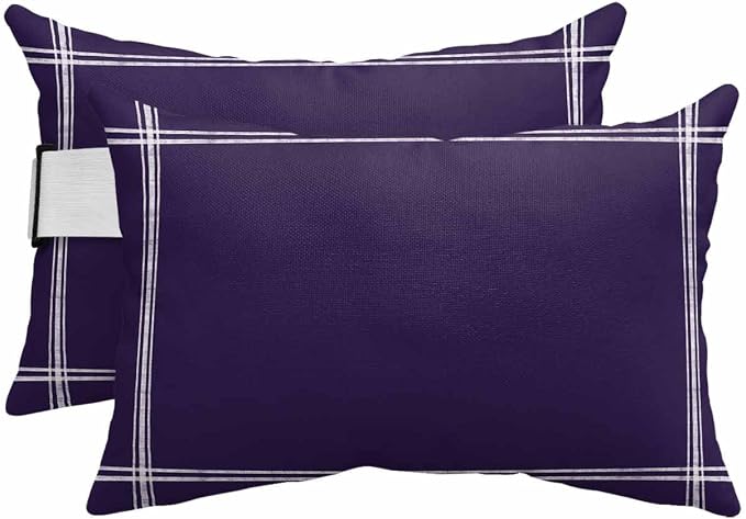 Chaise Lounge Chair Pillow with Strap & Insert Solid Color Outdoor Recliner Head Pillow Pack of 2 Dark Purple Waterproof Headrest Patio Lumbar Pillow for Beach Pool Office Chair 11x16 Inch