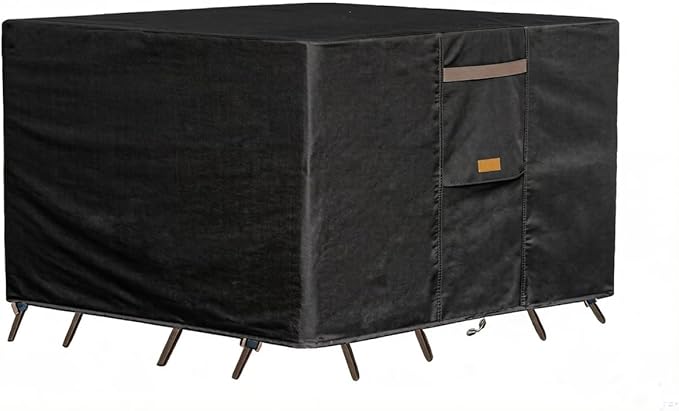 600D Heavy Duty Waterproof Patio Furniture Covers UV Resistant Rectangular Outdoor Table and Chair Covers 108" Wx 82" D x 28" H Black