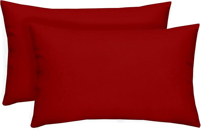 RSH DECOR: Lumbar Throw Pillows Set of 2 | 20” x 12" | All-Weather Spun Fabric | Water and Fade-Resistant | Outdoor Support Pillows for Patio Furniture | Red