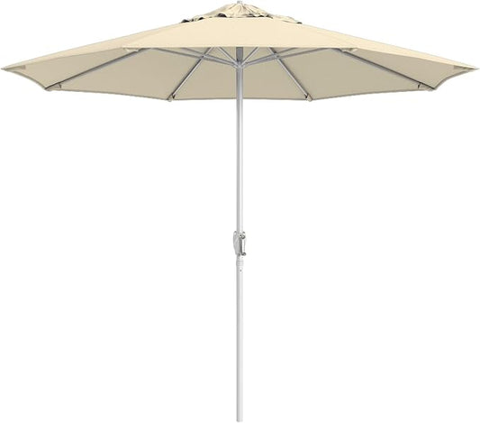 California Umbrella 10-Year Protection 9 Ft Outdoor Patio Umbrella, Pacifica Fade-Resistant Fabric, Auto-Tilt, Heavy Duty Aluminum Frame, 8 Reinforced Ribs for Pool or Deck, White Pole, Canvas