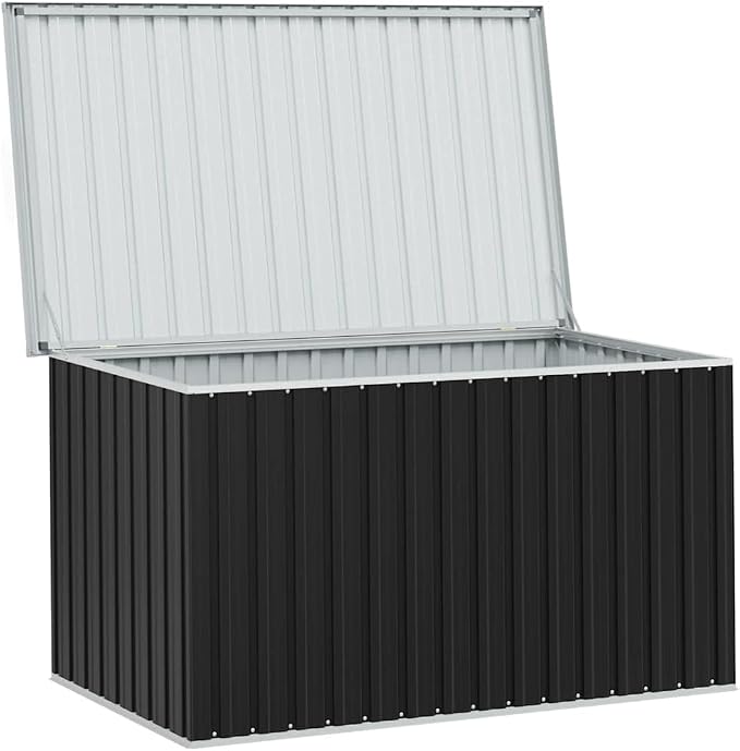 Large Outdoor Garden Storage Box, Galvanized Steel Deck Container for Patio Cushions, Pillows and Gardening Tools, Anthracite Gray, 67.3 x 39 x 36.6 Inches