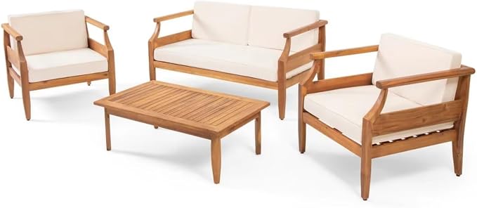 Patio Furniture Set of 4, Outdoor Sectional Furniture with Coffee Table, All-Weather Patio Conversation Set for Backyard, Garden and Poolside, Beige(Series E)