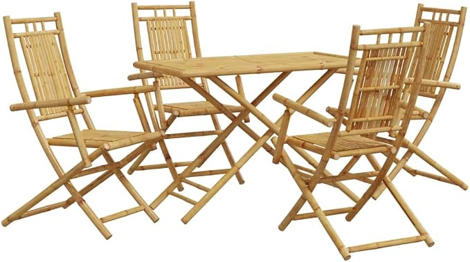 5 Piece Garden Dining Set Bamboo Folding Table and 4 Chairs Rectangular Outdoor Patio Furniture for Balcony Terrace and Backyard Natural Beige 21.7x43.3x29.5in