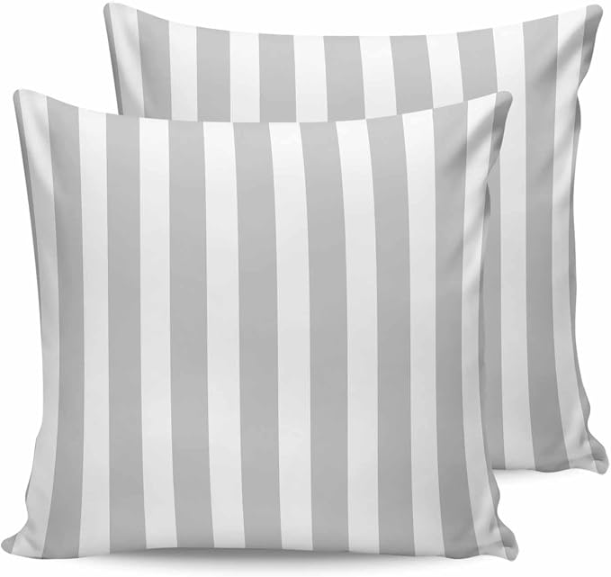 Outdoor Waterproof Throw Pillow Covers 24x24in, Gray Stripes Cushions for Garden Patio Furniture Chairs Set of 2, Abstract Geometric Home Decor Couch Sofa Polyester Pillow Cases