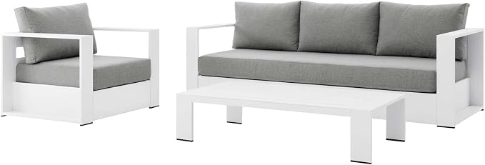 Modway Tahoe Aluminum 3-Piece Outdoor Patio Set in White Gray