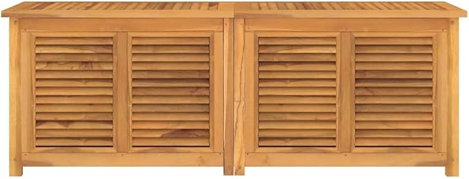 Teak Garden Storage Box Outdoor 59"x59"x22", Solid Teak Wood Deckbox for Patio Cushions & Tools, Louvered Doors Ventilated Brown Outdoor Storage Bench for Backyard, Porch and Balcony