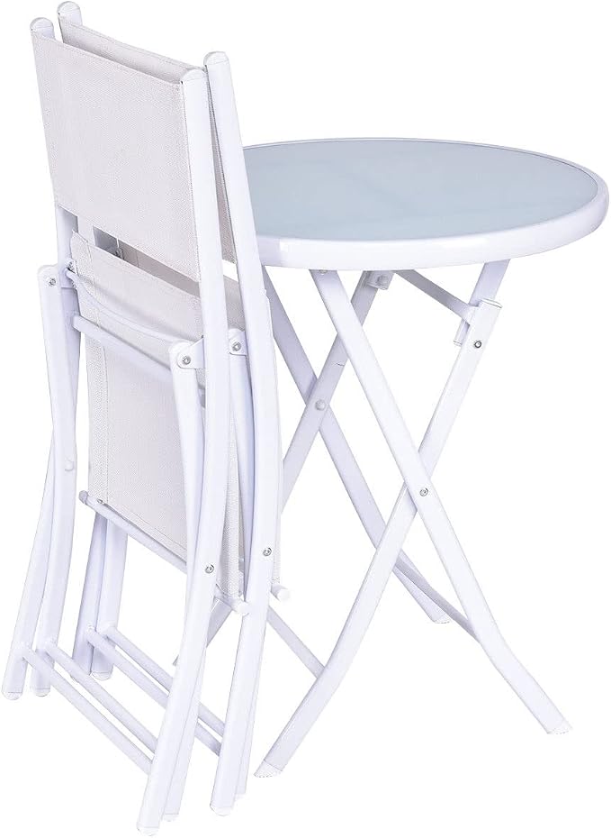 3 PCS Folding Bistro Table Chairs Set Garden Backyard Patio Furniture White Loveseat Coffee Table