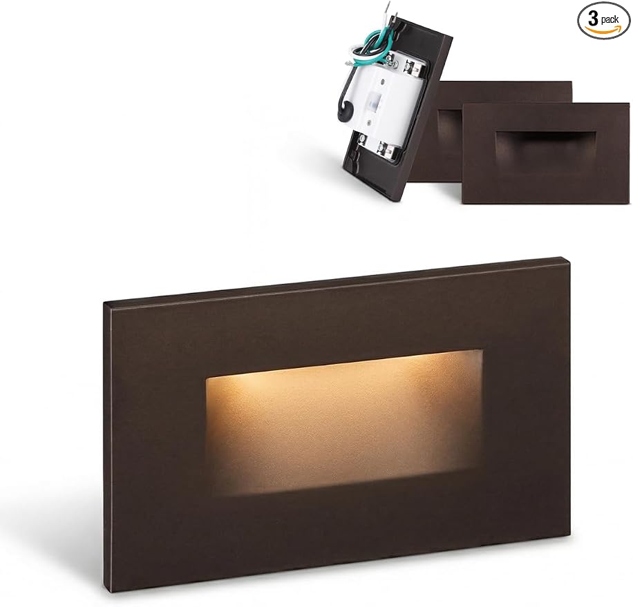 LEONLITE 3-Pack 5CCT 120V LED Step Lights, Horizontal, Oil Rubbed Bronze | 150LM, 5%-100% Dimmable, CRI90, ETL, Indoor Outdoor Stair Lights, Wet Location, 2700K/3000K/3500K/4000K/5000K, Aluminum