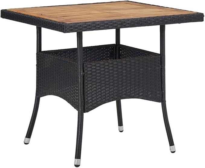 Afuera Living 5-Piece Patio Dining Set, Black Poly Rattan, Acacia Wood & Steel, Includes Rectangular Table & 4 Armchairs, UV/Water Resistant, Ergonomic Curved Backrests, Modern Garden or Terrace