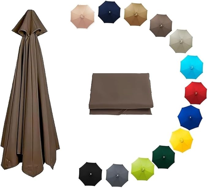 7ft/9ft/10ft Parasol Umbrella Canopy Replacement, Patio Umbrella Replacement Cover, 8 Ribs/6 Ribs Parasol Top Replacement Cloth(Brown,200cm/7ft-8ribs)
