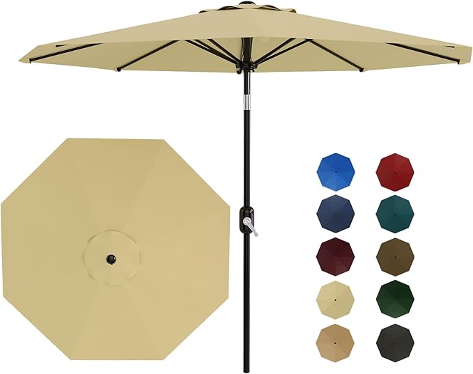 CABIHOME 10 ft Outdoor Patio Umbrella, Outdoor Table Umbrella with 8 Sturdy Ribs | Crank Lift & Push Button Tilt, Yard Umbrella, Market Umbrella for Garden Pool Deck Yard