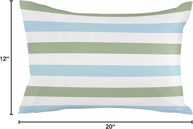 Outdoor Waterproof Throw Pillow Covers 20x12Inch, Spring Stripes Pattern Cushions for Garden Patio Furniture Chairs Set of 2, Blue and Sage Green Home Decor Couch Sofa Polyester Pillow Cases