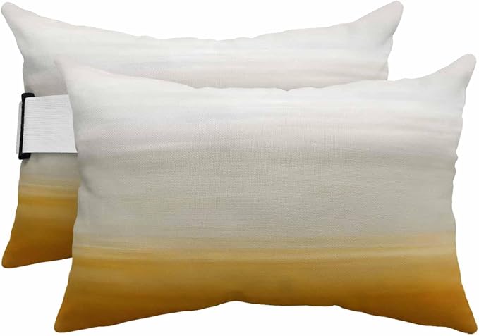 Burnt Orange Beige Ombre Outdoor Pillows for Chaise Lounge Chair Beach Headrest Pillow Set of 2 Lumbar Pillows with Insert&Adjustable Strap Modern Abstract Art Texture Neck Pillow for Pool 11"x16"