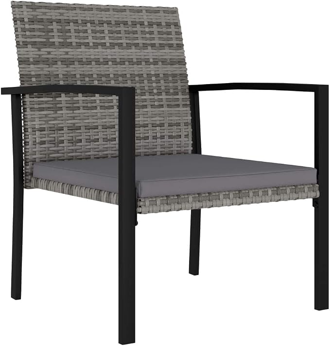 3 Piece Patio Dining Set Poly Rattan Gray Outdoor Furniture Table Chairs Set with Cushions for Garden Yard Porch Balcony Backyard Steel Frame Weatherproof