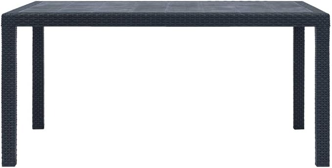 7 Piece Outdoor Dining Set with 6 Chairs and Cushions, Anthracite Rectangular Patio Table and Chairs Set, Faux Rattan Plastic Dining Furniture for Outside Backyard Garden Terrace