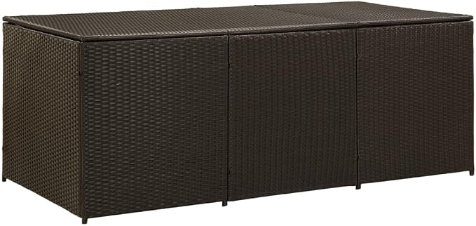 Poly Rattan Patio Storage Box Outdoor Deck Box 70.9"x35.4"x27.6" Brown Large PE Liner with Gas Lift Lid for Garden Pool Toys Patio Furniture Cushions