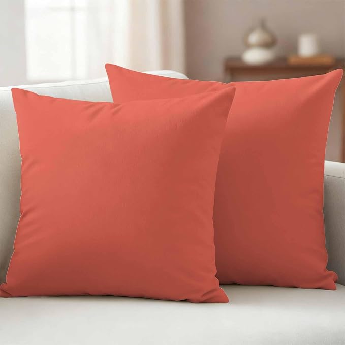 Outdoor Pillow Covers Set of 2, Solid Color Coral Red Decorative Throw Pillow Covers 18X18IN, Minimalist Style Throw Pillows Protector Cushion Case for Patio,Couch,Sofa,Garden