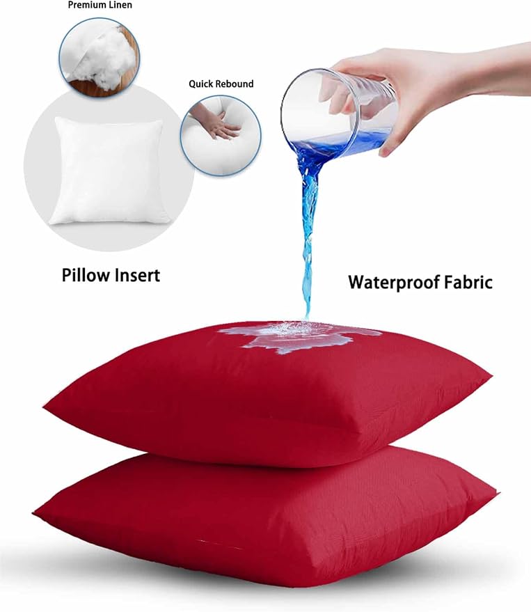 Vandarllin Waterproof Outdoor Pillow Set of 2 Red Decorative Throw Pillows Cover & Insert 20x12 Inch Lumbar Pillowcase Solid Color Pillows for Couch Sofa Bed Patio Furniture Indoor Outdoor