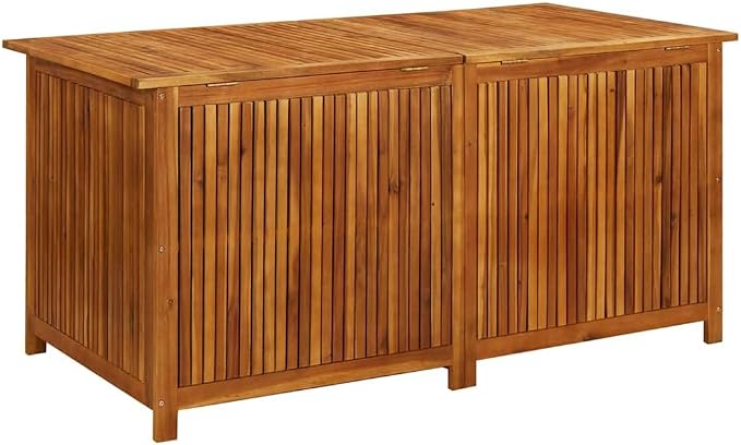 Outdoor Storage Box 59.1"x31.5"x29.5" Solid Acacia Wood Bench with Gas Lift Lid, Garden Storage for Cushions, Toys, Patio Furniture, Multi-Functional Deck Box for Backyard, Deck, Poolside