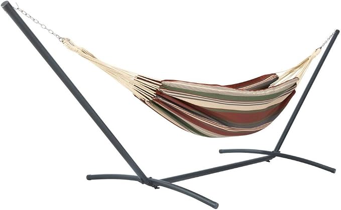 Classic Accessories Montlake Fadesafe Brazilian Hammock with Steel Stand, Heather Indigo Blue Stripe