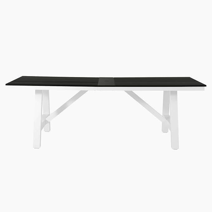 WestinTrends Cape May 9-Piece HDPE Outdoor Furniture Patio Dining Table with Umbrella Hole and Chairs Set for 8, Black