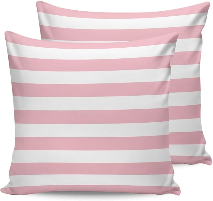 Outdoor Waterproof Pillow Covers for Patio Furniture Pink and White Stripes Decorative Throw Pillow Cover Solid Striped Pillowcases Set of 2 Cushion Case for Sofa Couch Chair 16 x 16 in