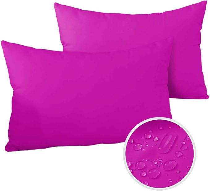 Outdoor Waterproof Throw Pillow Covers Set of 2 Rosy Red Lumbar Pillowcases 20x12 Inches Solid Pink Color Patio Decorative Pillows Cushion Case Patio Pillows for Couch Bed Chair Garden