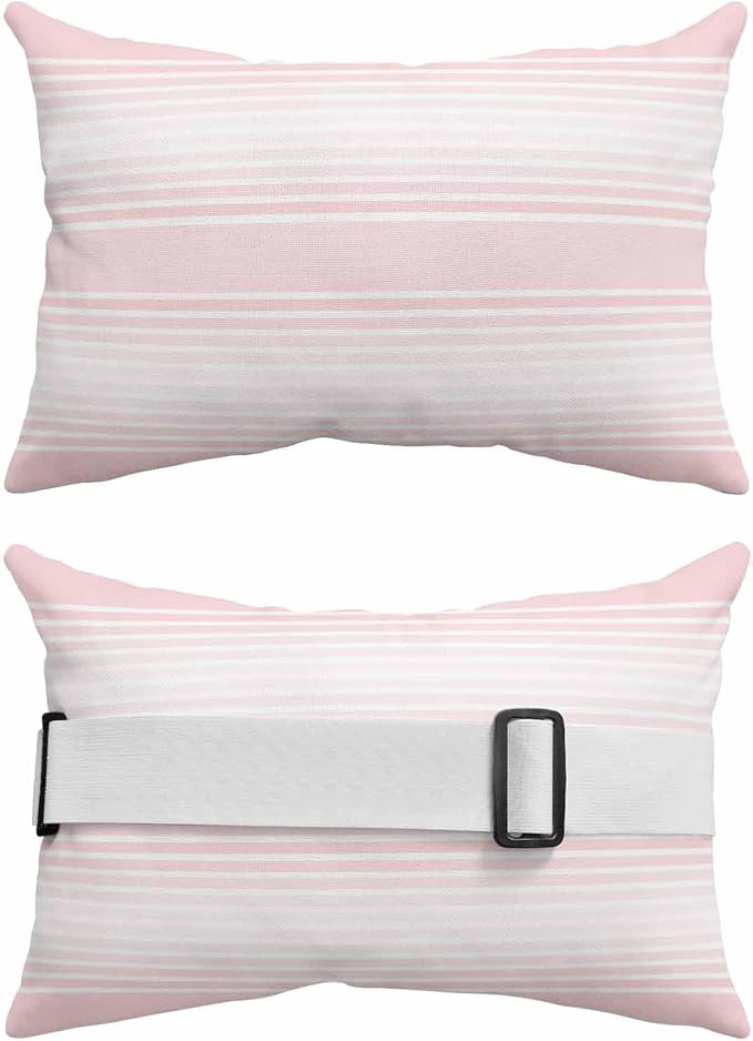 Pack of 2 Outdoor Lumbar Pillow Covers 12x20 Inch, Pink Striped Waterproof Throw Pillow Covers Set, Pink Ombre Farmhouse Stripes Indoor&Outdoor Decorative Cushion Cases for Patio Porch Car