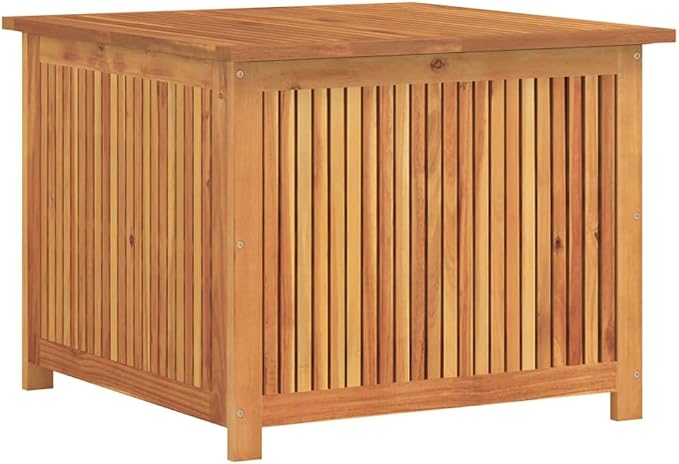 Patio Storage Box, Outdoor Deck Bin 29.5x29.5x22.8 inch, Solid Acacia Wood Container for Garden Cushions, Pillows, Tools, Brown