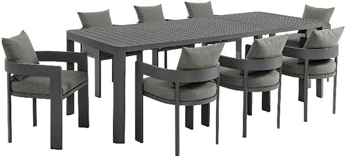 Modway Tahoe Aluminum 9-Piece Patio Dining Set in Gray Charcoal