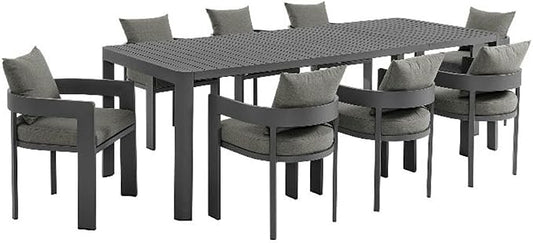 Modway Tahoe Aluminum 9-Piece Patio Dining Set in Gray Charcoal
