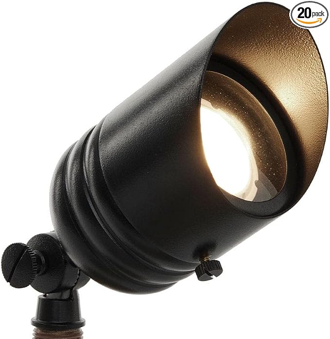 VOLT 20-Pack 12V Fat Boy Outdoor Spotlight (Black) & 5W 3000K MR16 LED Bulb | Solid Brass with Durable Powder Coating, 400 Lumens of Modern White Light, Ideal for Yard, Garden, Trees & House