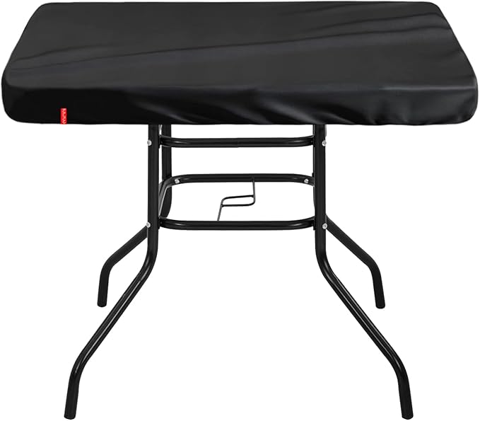 Outdoor Square Table Cover Waterproof UV-Resistant for 32 x 32 Inch Patio Tables - Heavy Duty Weatherproof Table Top Protector with Elastic Hem (Black)