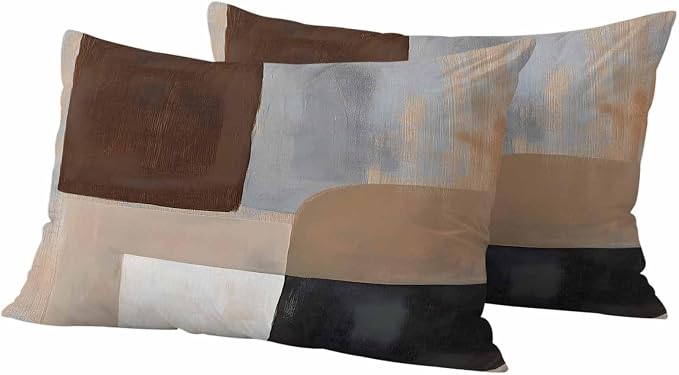 Abstract Ombre Brown Black White Outdoor Waterproof Throw Pillow Covers Set of 2, 20"x12", Modern Art Gradient Decorative Pillow Covers Outside Cushion Case for Patio Porch Garden