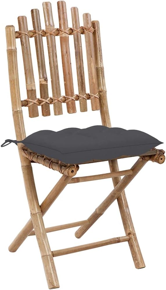 5 Piece Bamboo Folding Patio Dining Set with Waterproof Cushions for Outdoor Garden Deck or Backyard Space Saving Design