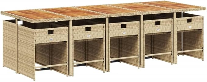 11-Piece Outdoor Dining Set with Cushions Beige Poly Rattan Patio Furniture Set for Backyard Garden Balcony Porch