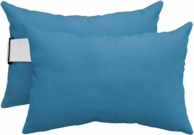 Outdoor Lumbar Pillow for Chaise Lounge Chair Wave Ride Blue Head Resting Pillow Simple Style Decorative Pillow with Adjustable Strap for Patio Recliner Office Car Seat Sofa 2 Pack 11x16 inch