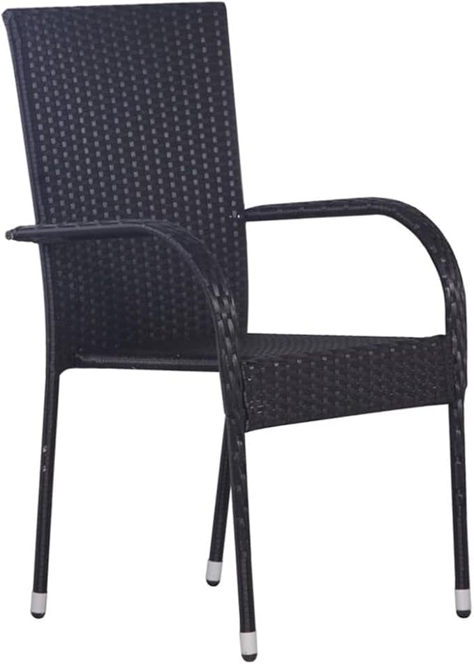 Afuera Living 3-Piece Patio Dining Set, Black Polyethylene Rattan and Powder-Coated Steel, Weather-Resistant Design, Stackable Chairs, Easy-Clean Glass Table, Modern Outdoor Furniture for Garden or