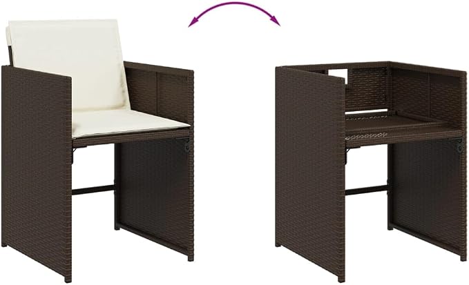 11-Piece Patio Dining Set with Cushions Brown PE Rattan Outdoor Furniture Set for Garden Backyard Balcony Includes Tempered Glass Table & Foldable Chairs