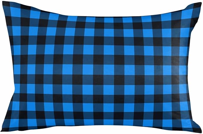 Outdoor Waterproof Throw Pillow Covers Set of 2 Buffalo Plaid Lumbar Pillowcases 20x12 Inches Pastoral Blue Black Checked Decorative Pillows Cushion Case Patio Pillows for Couch Bed Chair Garden