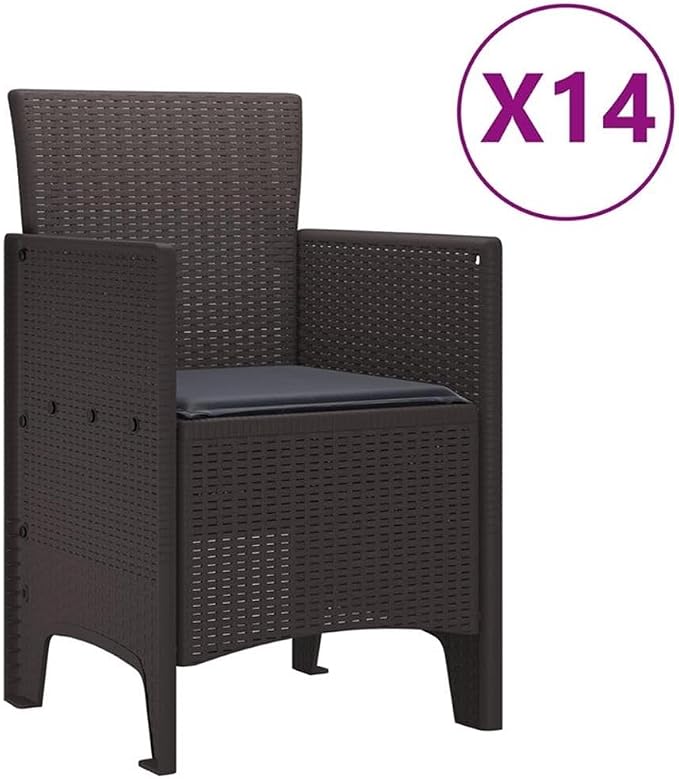 Afuera Living 15 Piece Poly Rattan Garden Dining Set, Brown Finish, Weather-Resistant Outdoor Patio Seating with Cushions, Flat Armrest Design, Spacious 157.5 x 39.4 in Setup for BBQs or Gatherings