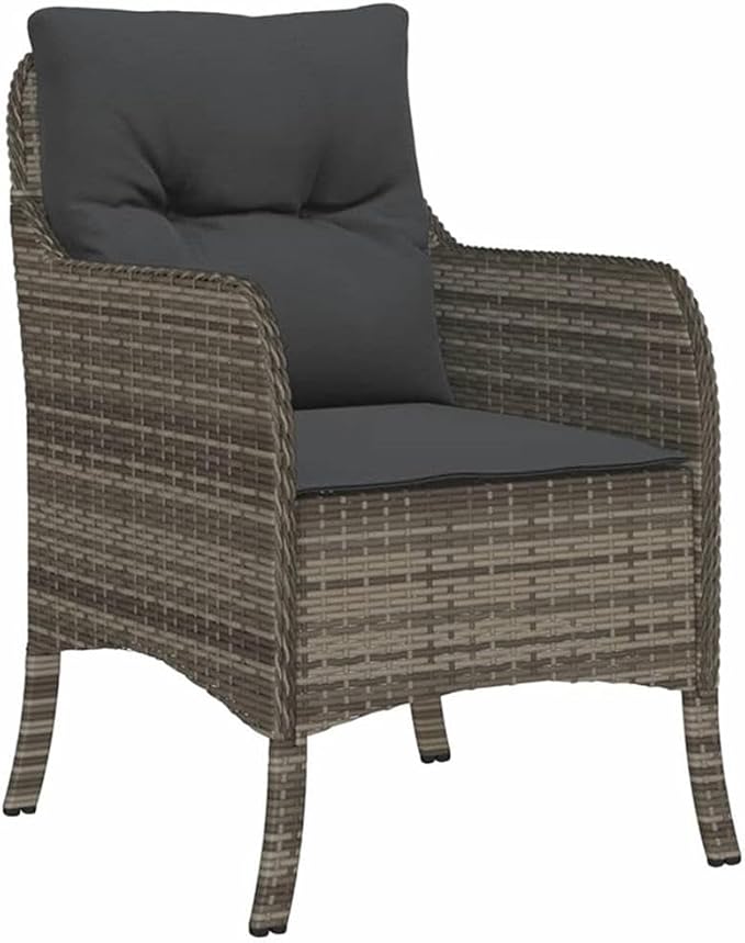 Afuera Living 3 Piece Poly Rattan Garden Dining Set, Black/Dark Gray Finish, Tempered Glass Table, Weather-Resistant Cushions, Modern Patio or Garden Seating for 2 People