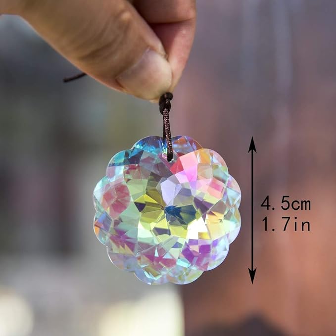 Set 2 Colorful Crystal Suncatcher Prisms Rainbow Sun Catcher Indoor Window | 45mm,Datura Shaped,Rainbow Maker,Hanging Crystals,Beads For Suncatcher,Glass Ornaments For Home Garden Tree,Gift For Sister