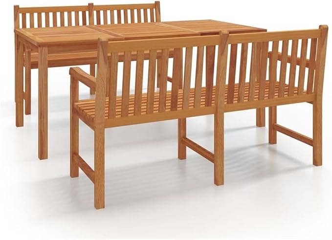 Afuera Living 3-Piece Solid Teak Wood Garden Dining Set, Matte Brown Finish, Weather-Resistant Outdoor Table 70.9 in with Benches for Patio or Garden Use, Seats Up to 4 People